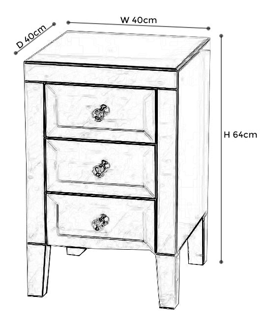 Vasari Mirrored 3 Drawer Bedside Cabinet