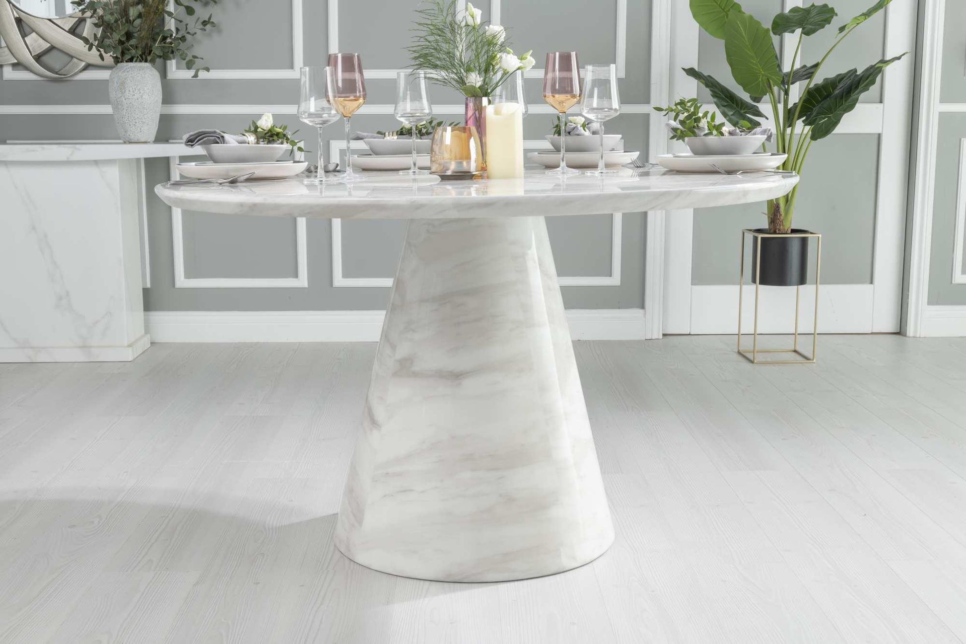 Cannes 130cm White Marble Round Dining Table