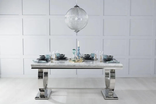 Welby Grey Marble and Chrome Dining Table - 200cm
