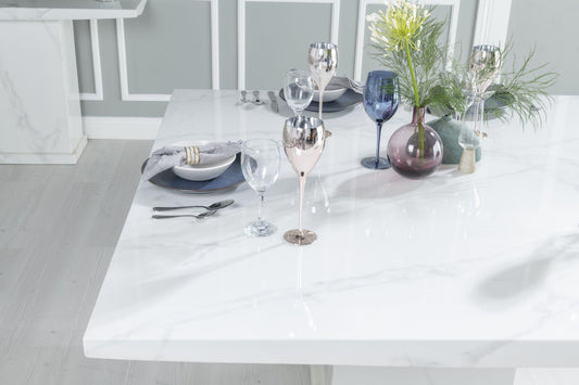 Olympia 140cm Square White Marble Dining Table - 6 Seater