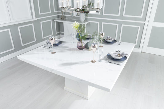 Olympia 140cm Square White Marble Dining Table - 6 Seater