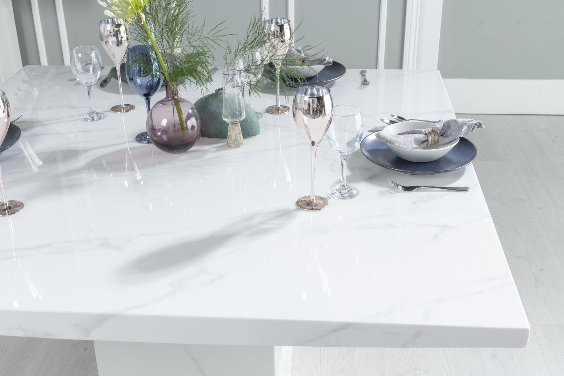 Olympia 140cm Square White Marble Dining Table - 6 Seater