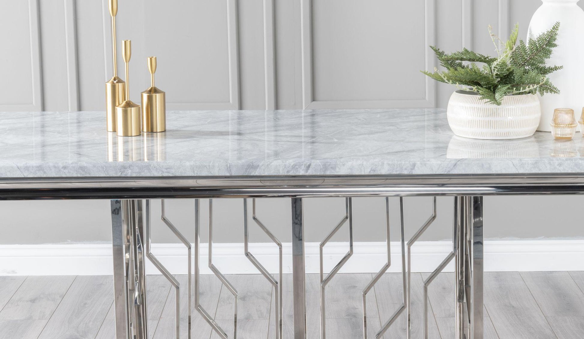Mercury Grey Marble and Chrome Dining Table - 220cm