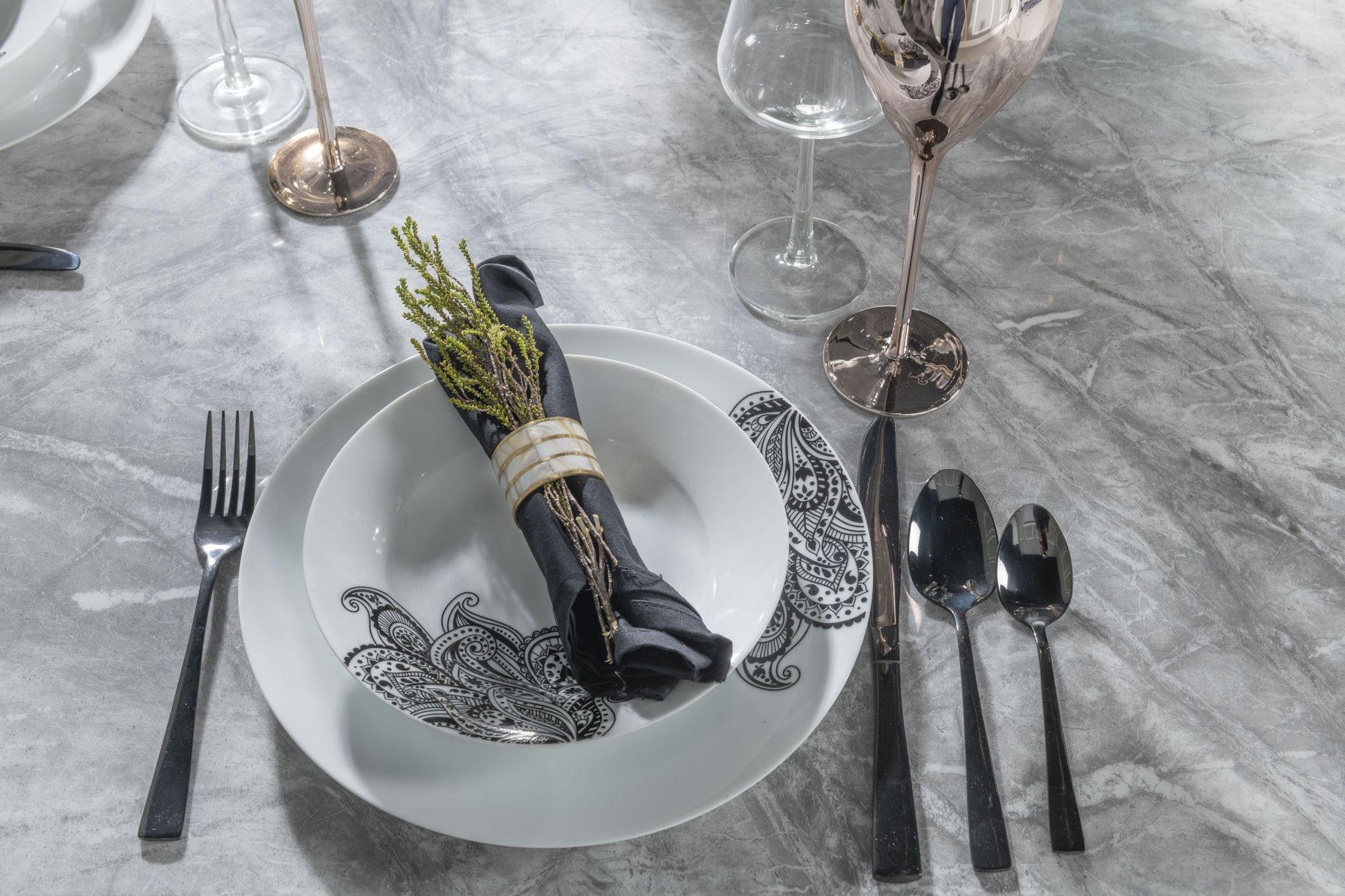 Mercury Grey Marble and Chrome Dining Table - 220cm
