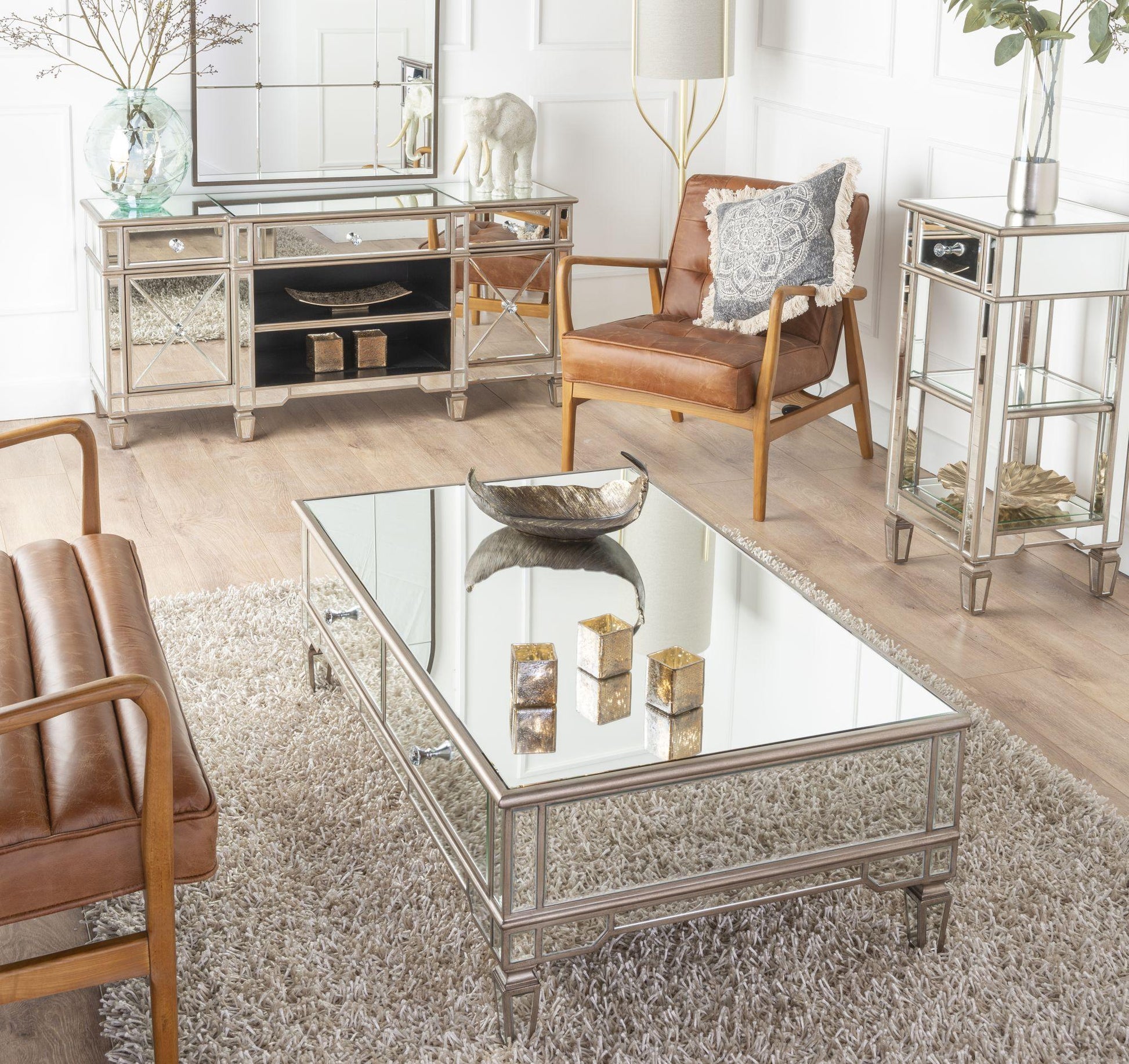 Acorn Mirrored Champagne Trim TV Unit