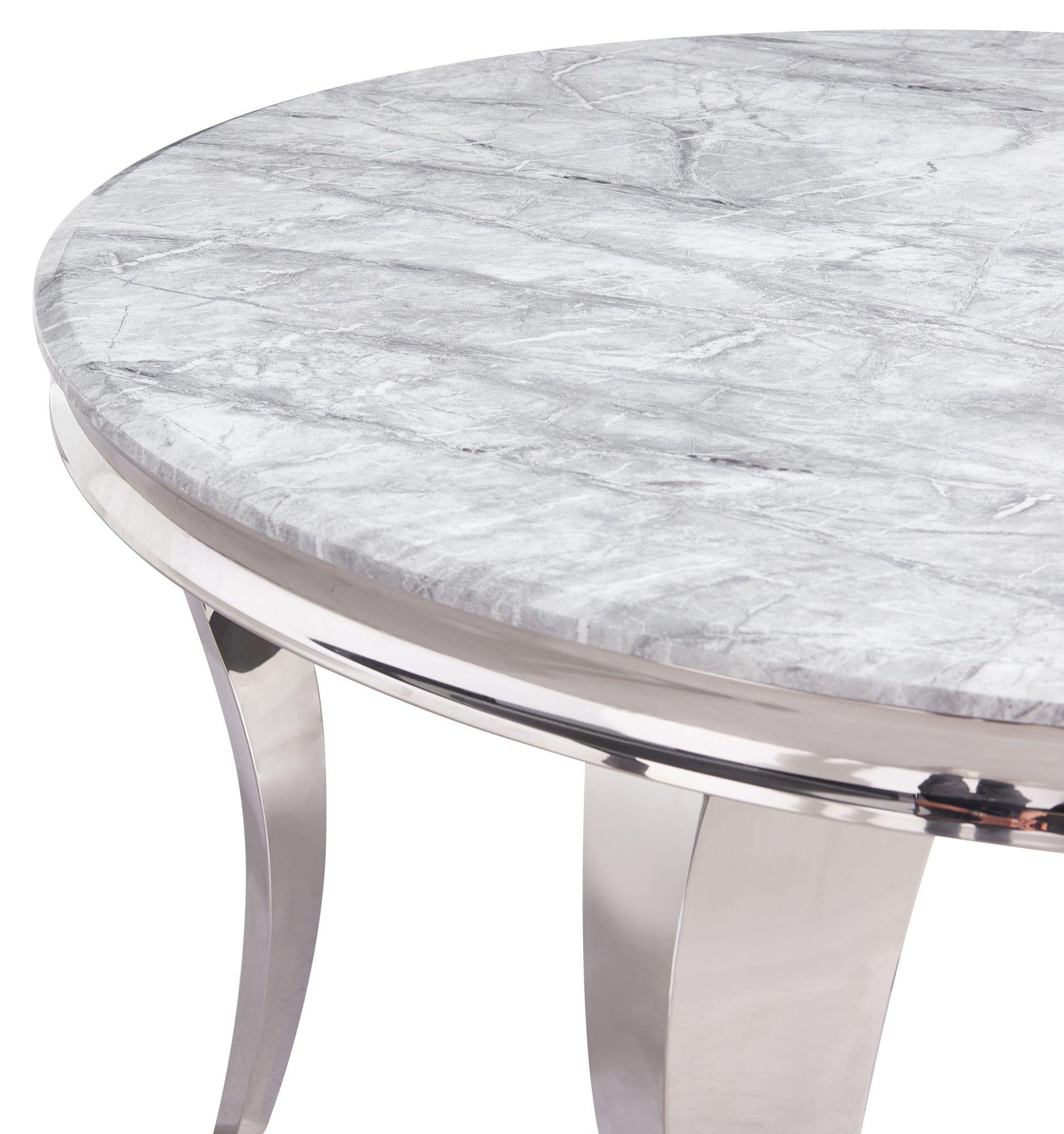 Merida Grey Marble and Chrome Round Dining Table - 120cm