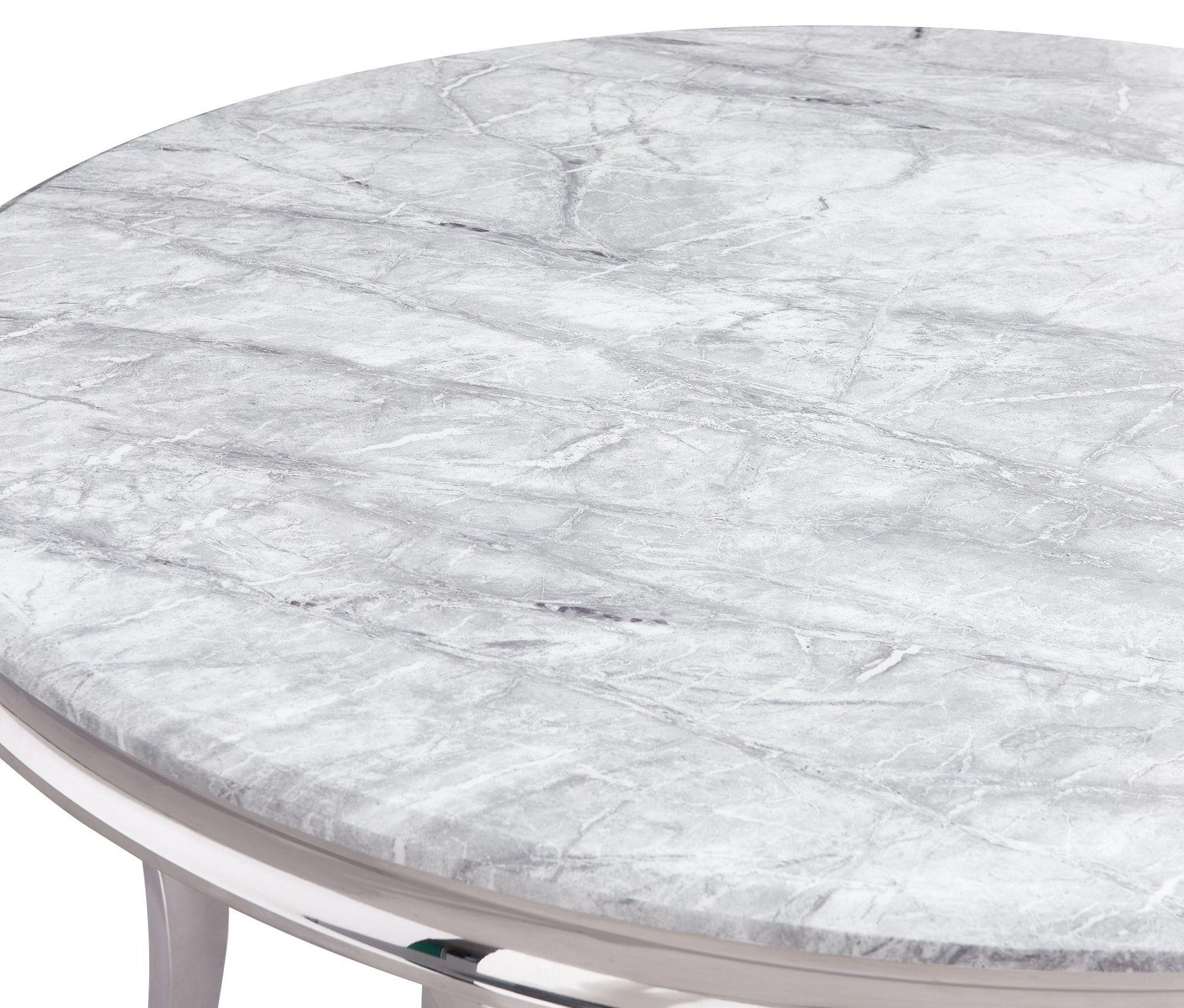 Merida Grey Marble and Chrome Round Dining Table - 120cm