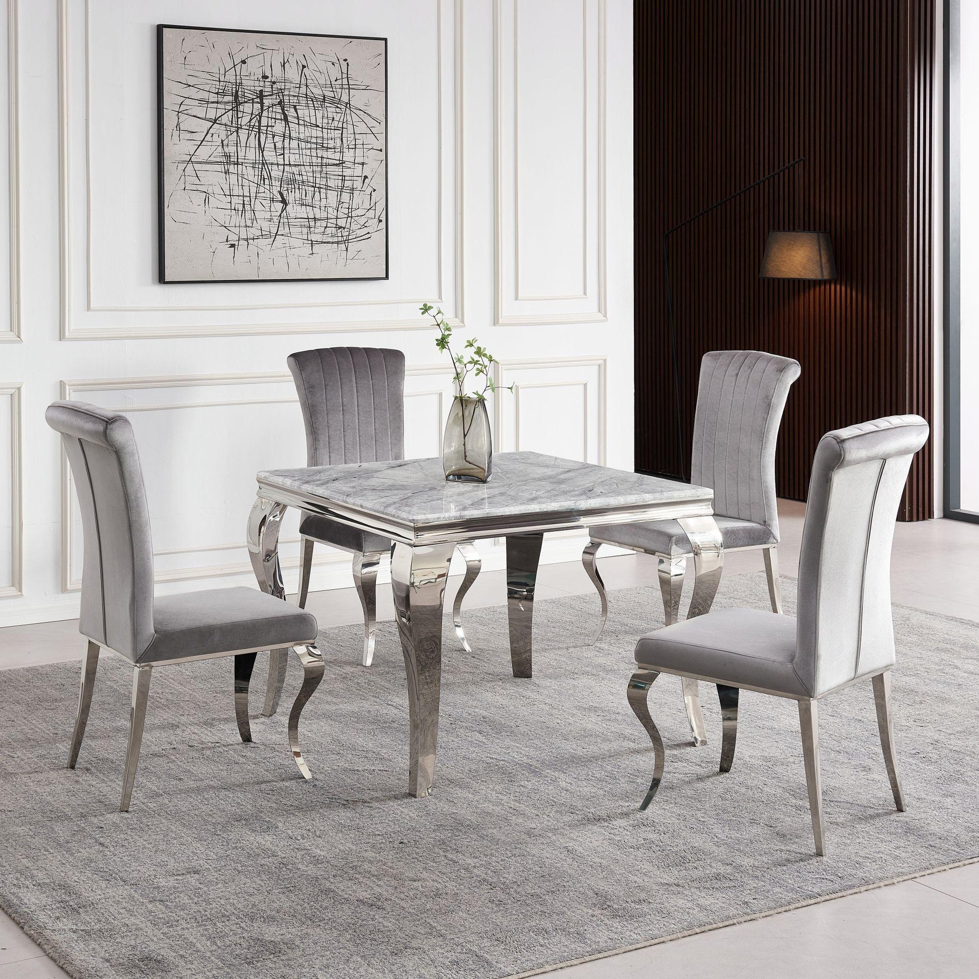 Merida Grey Marble and Chrome Square Dining Table - 100cm