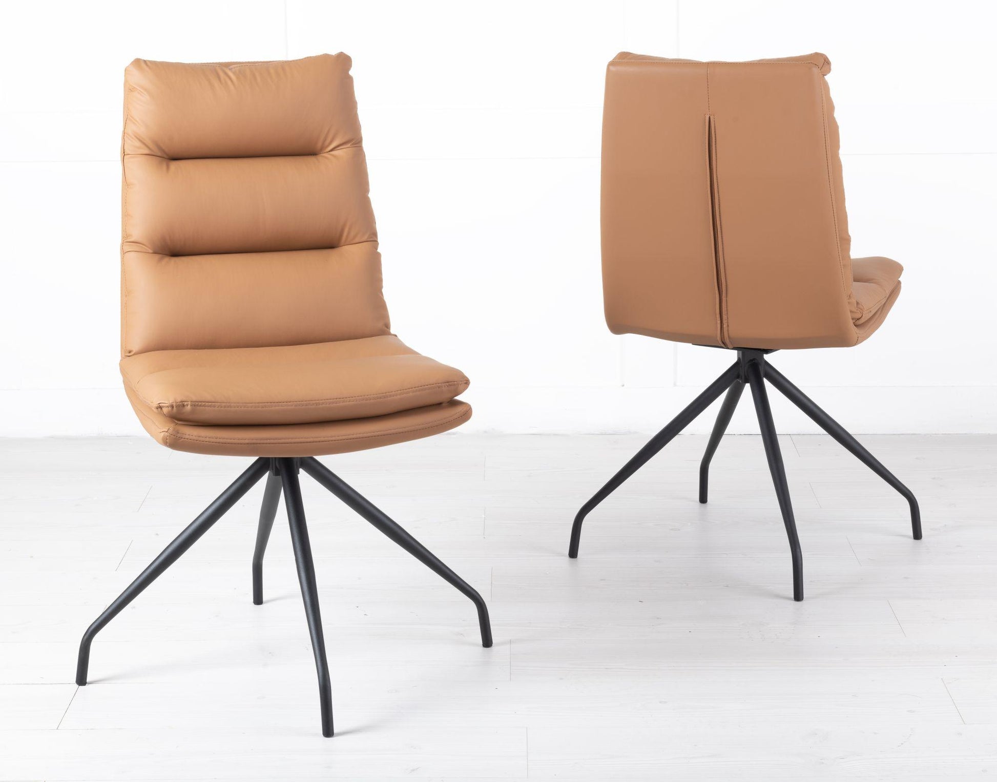 Hadley Brown Leather Swivel Dining Chair with Black Legs - Pair of 2