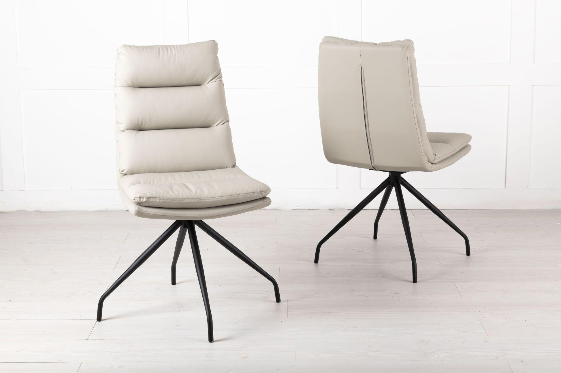 Hadley Beige Leather Swivel Dining Chair with Black Legs - Pair of 2