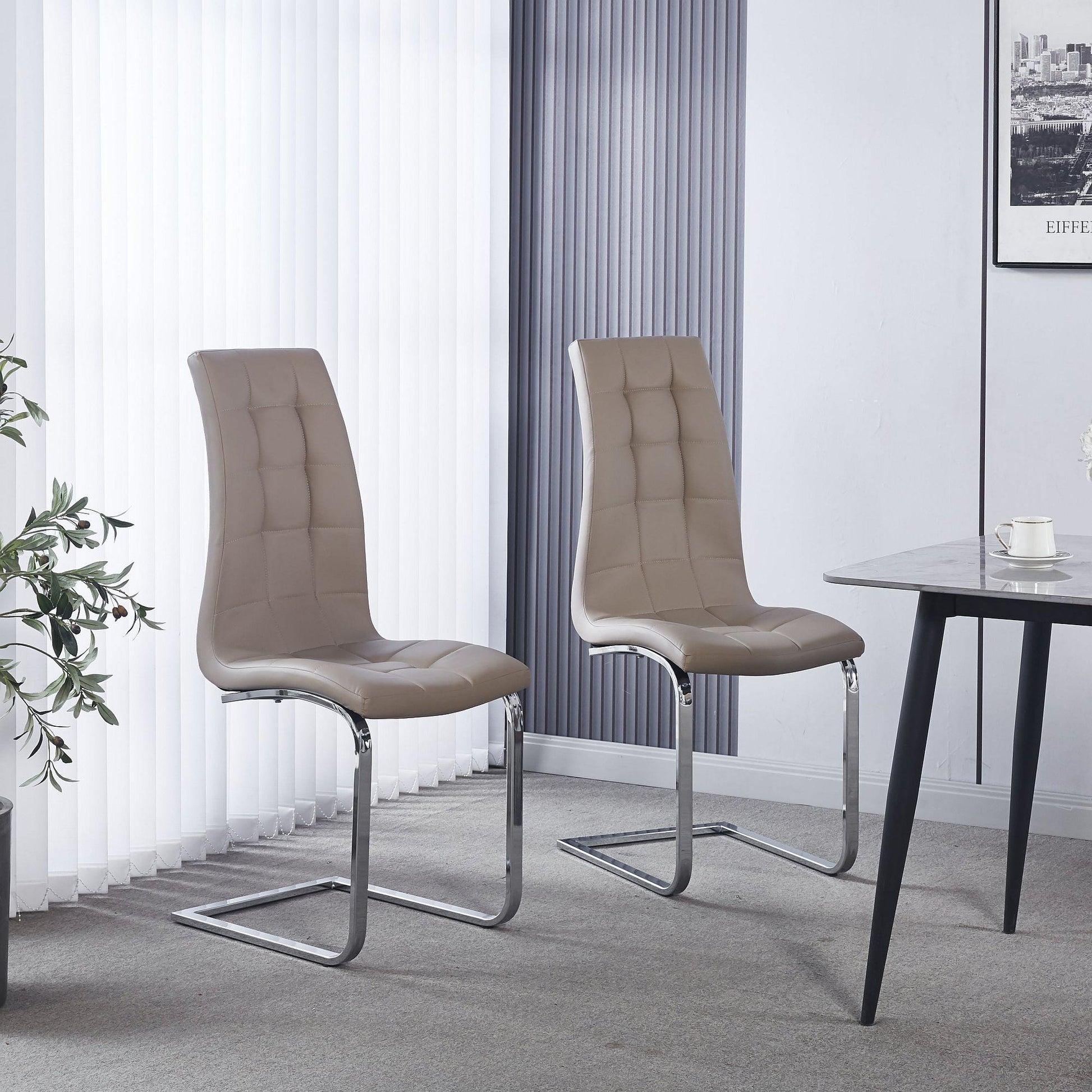 Delma Beige Faux Leather Dining Chair and Chrome Cantilever Base - Pair of 2
