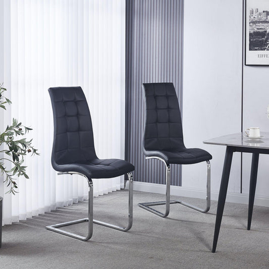 Delma Black Faux Leather Dining Chair and Chrome Cantilever Base - Pair of 2