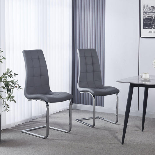 Delma Grey Faux Leather Dining Chair and Chrome Cantilever Base - Pair of 2