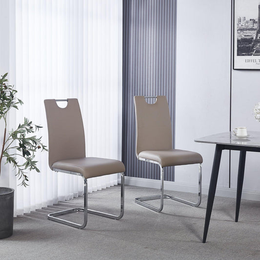 Argyle Beige Faux Leather Dining Chair and Chrome Cantilever Base - Pair of 2