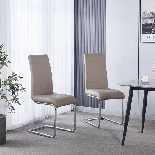 Holm Beige Faux Leather Dining Chair and Chrome Cantilever Base - Pair of 2