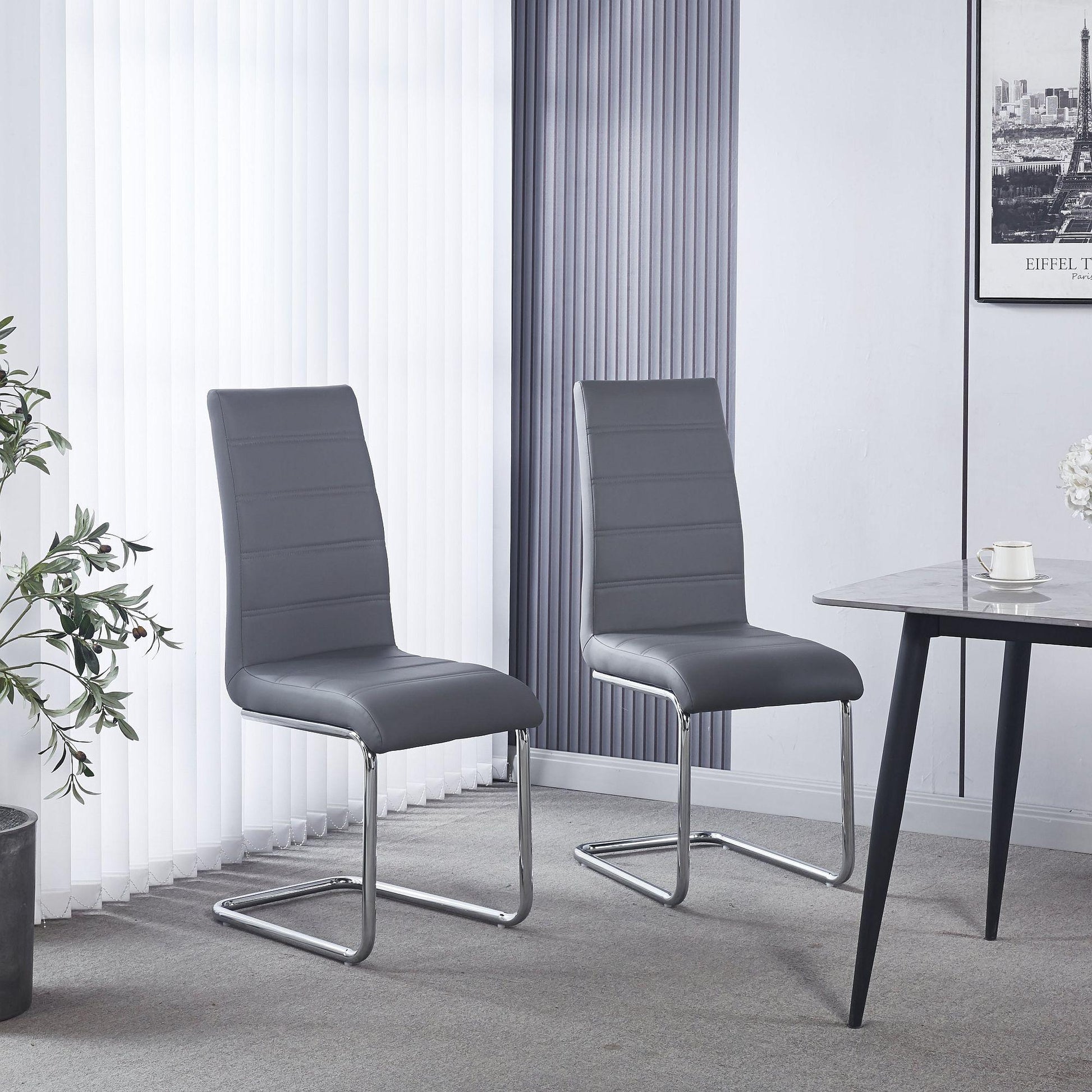 Holm Grey Faux Leather Dining Chair and Chrome Cantilever Base - Pair of 2
