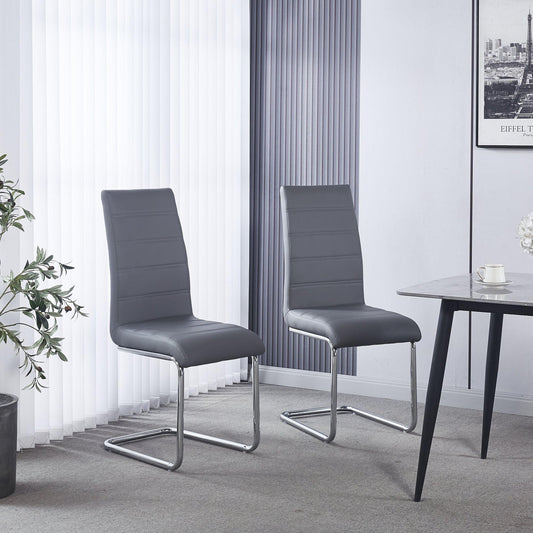 Holm Grey Faux Leather Dining Chair and Chrome Cantilever Base - Pair of 2