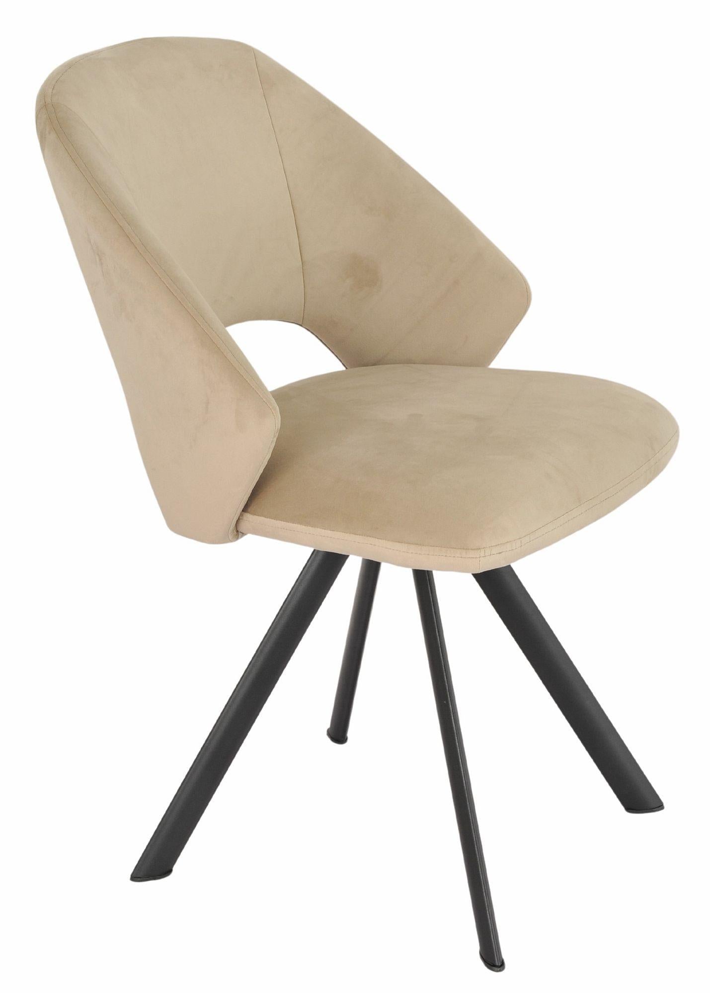 Juno Beige Velvet Fabric Swivel Dining Chair with Black Legs - Pair of 2