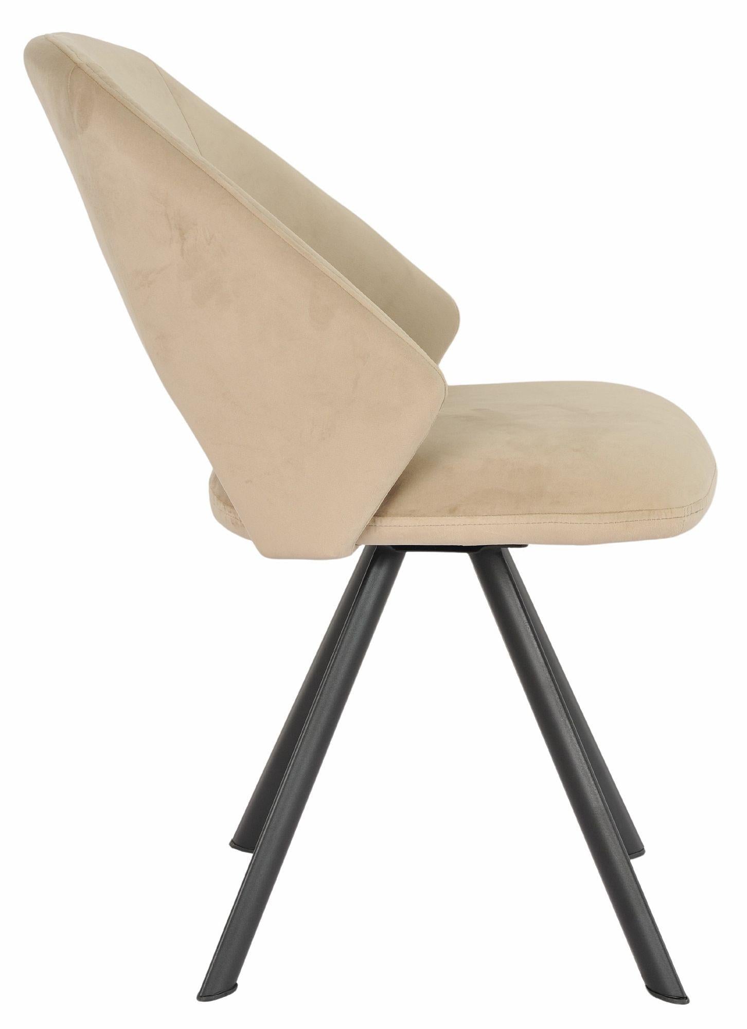 Juno Beige Velvet Fabric Swivel Dining Chair with Black Legs - Pair of 2