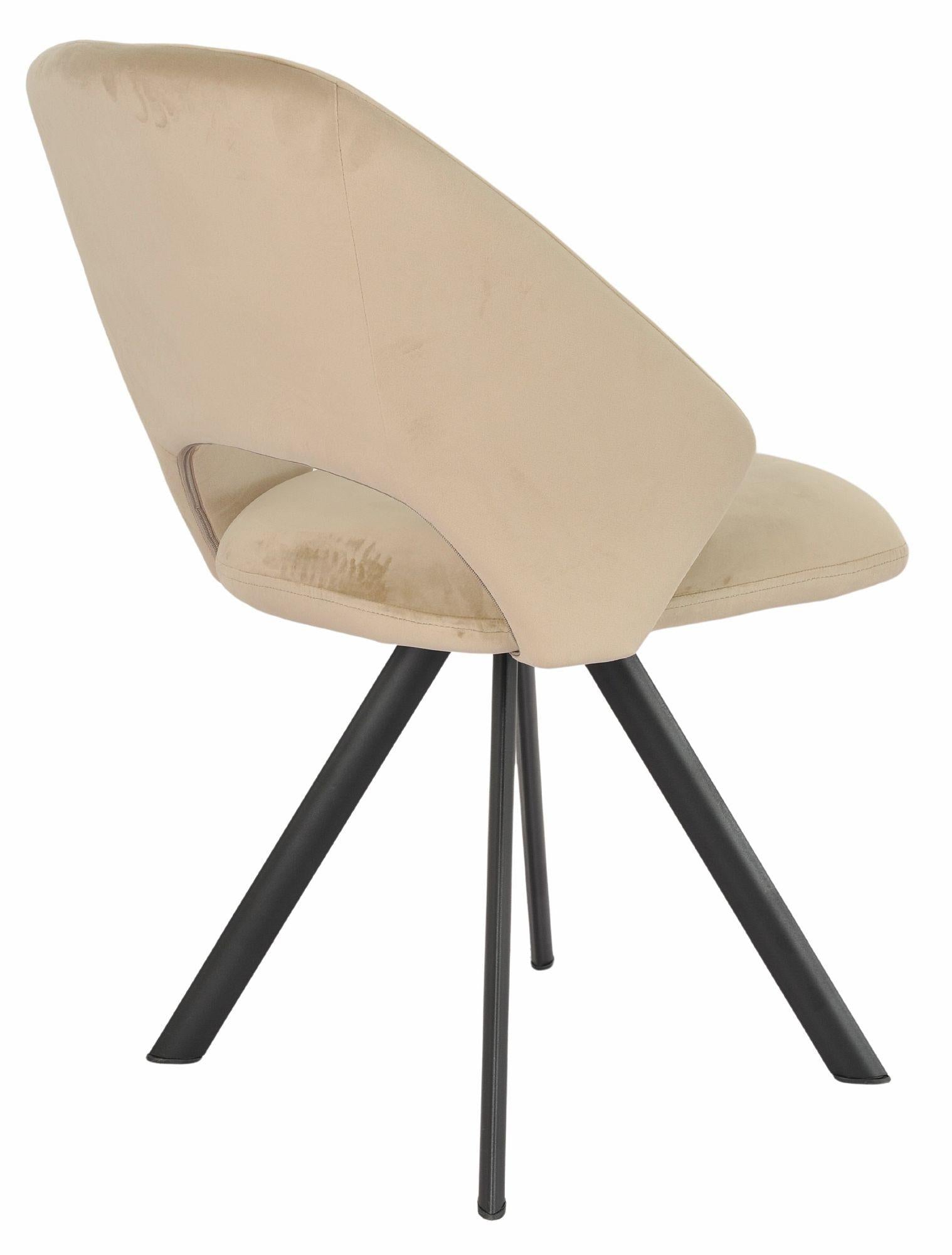 Juno Beige Velvet Fabric Swivel Dining Chair with Black Legs - Pair of 2