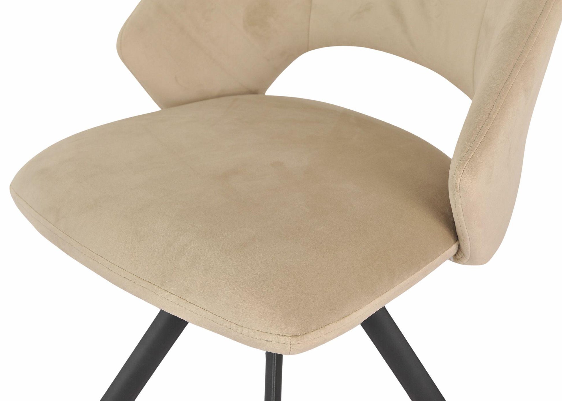Juno Beige Velvet Fabric Swivel Dining Chair with Black Legs - Pair of 2