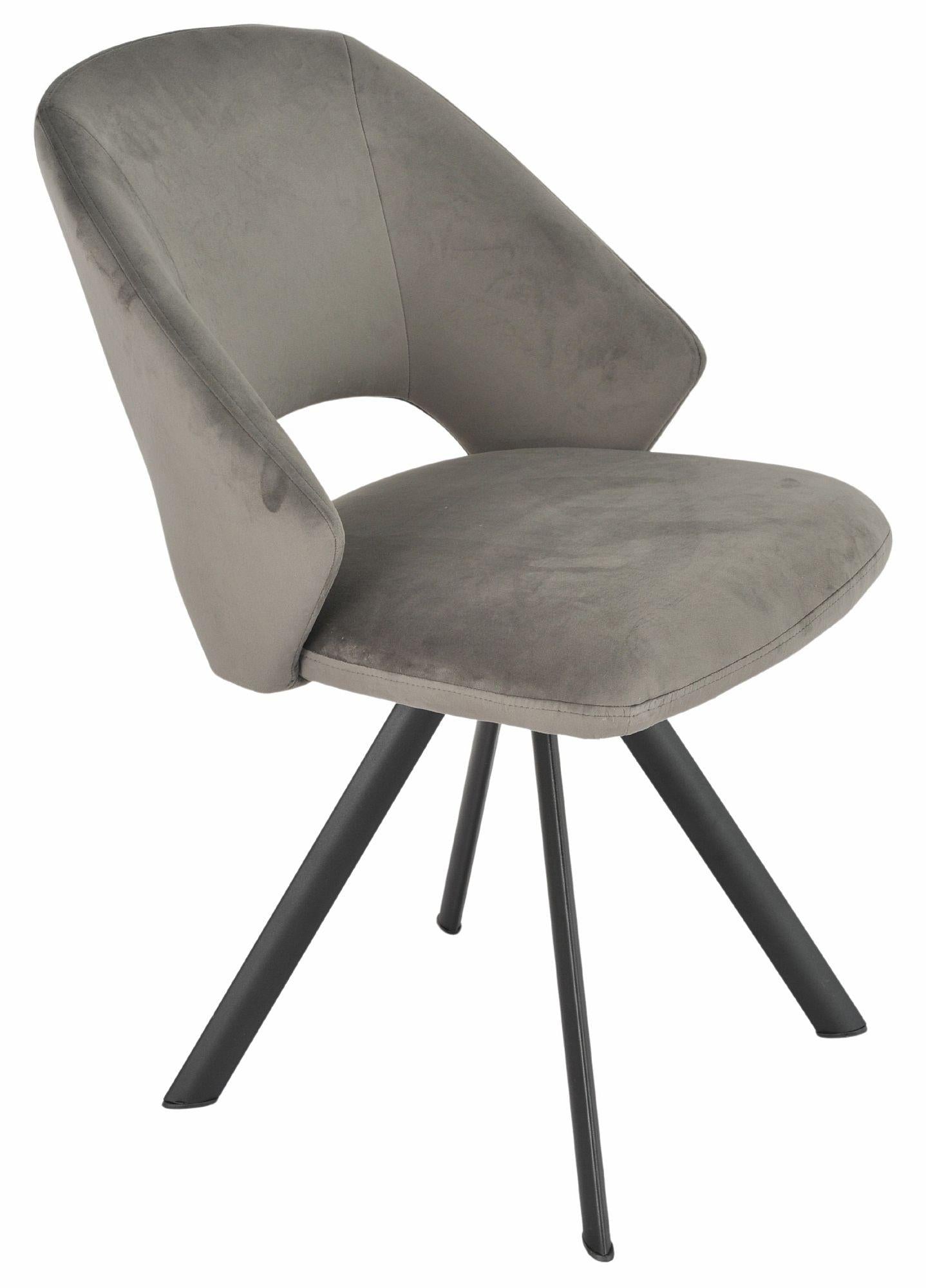 Juno Dark Grey Velvet Fabric Swivel Dining Chair with Black Legs - Pair of 2