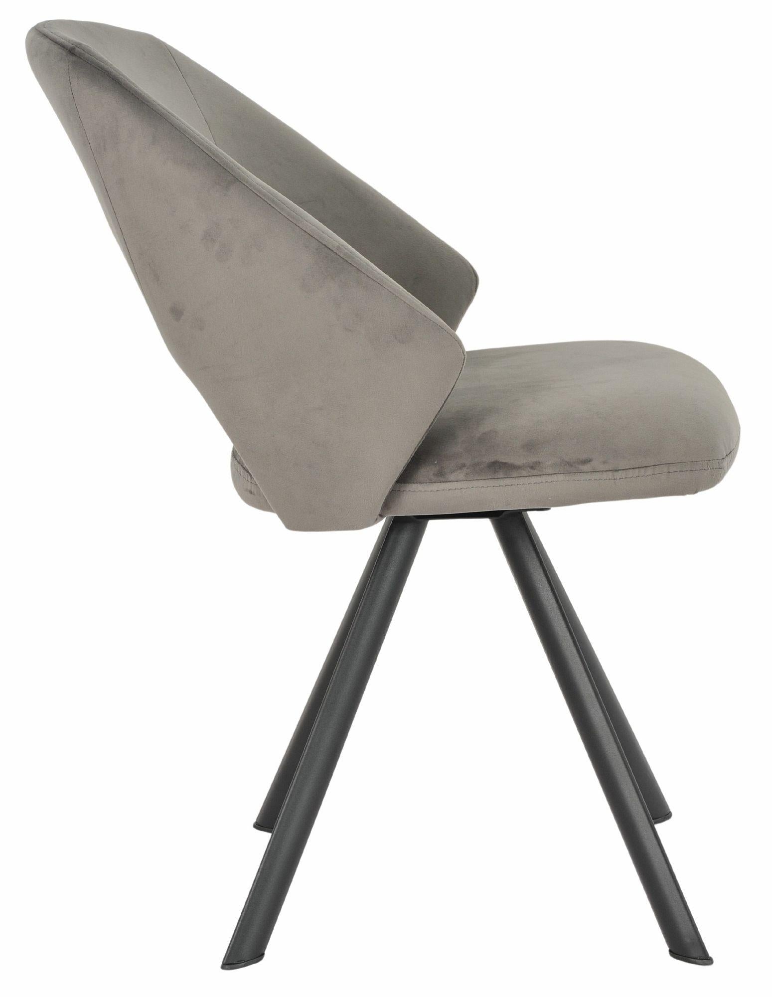 Juno Dark Grey Velvet Fabric Swivel Dining Chair with Black Legs - Pair of 2