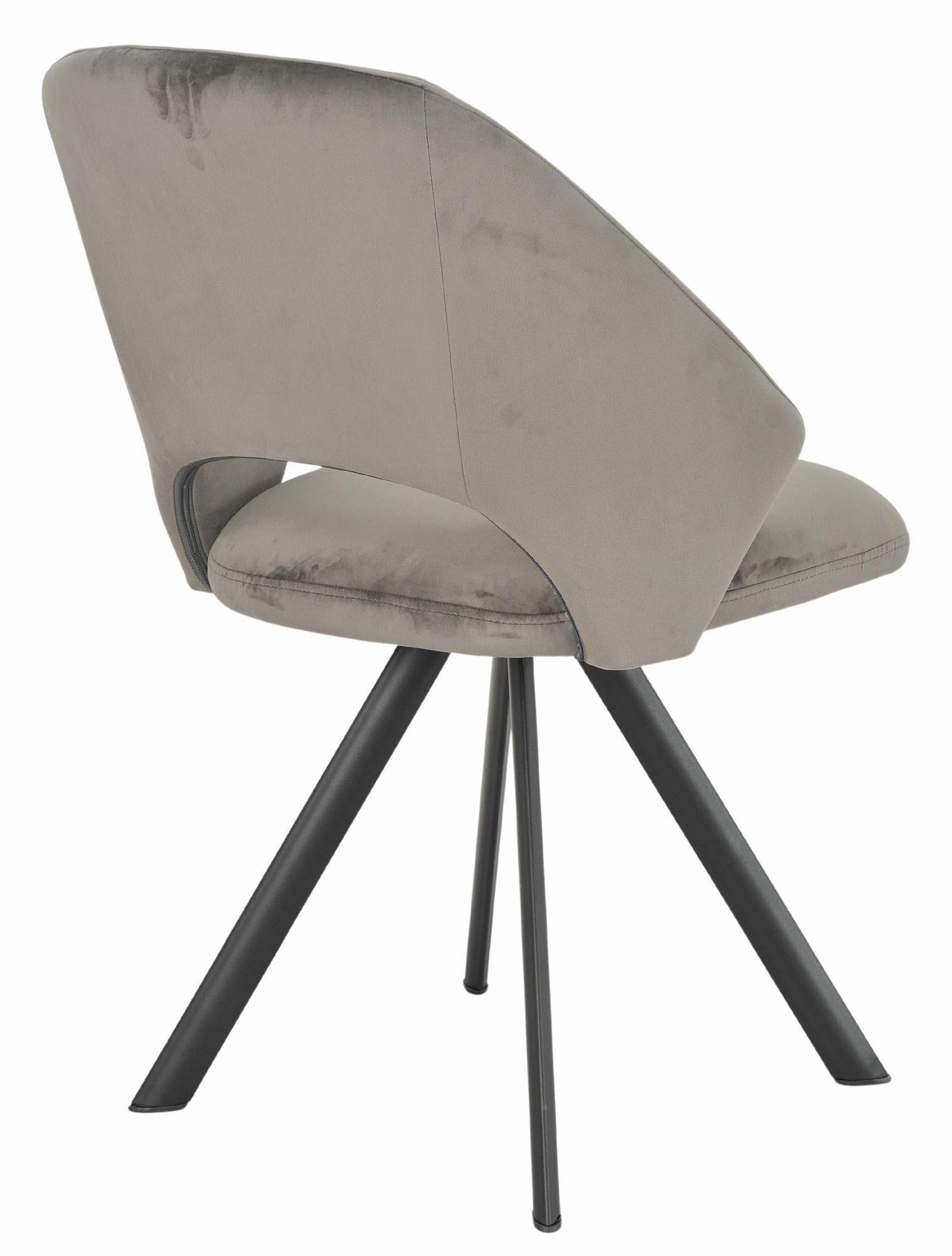 Juno Dark Grey Velvet Fabric Swivel Dining Chair with Black Legs - Pair of 2