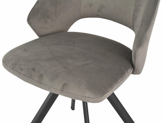 Juno Dark Grey Velvet Fabric Swivel Dining Chair with Black Legs - Pair of 2
