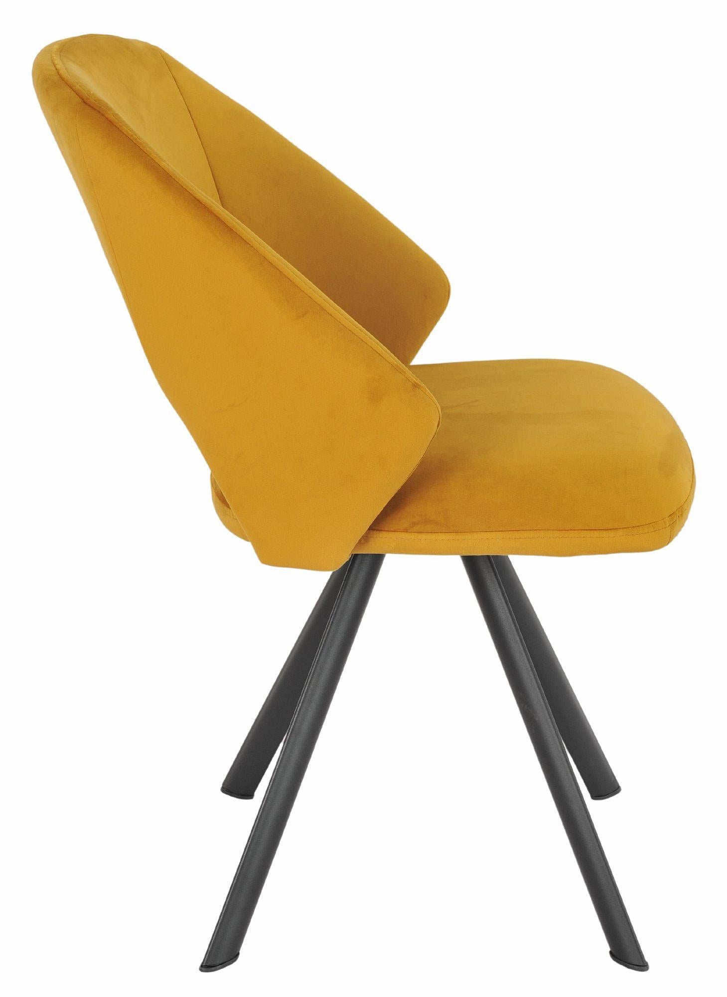 Juno Mustard Velvet Fabric Swivel Dining Chair with Black Legs - Pair of 2
