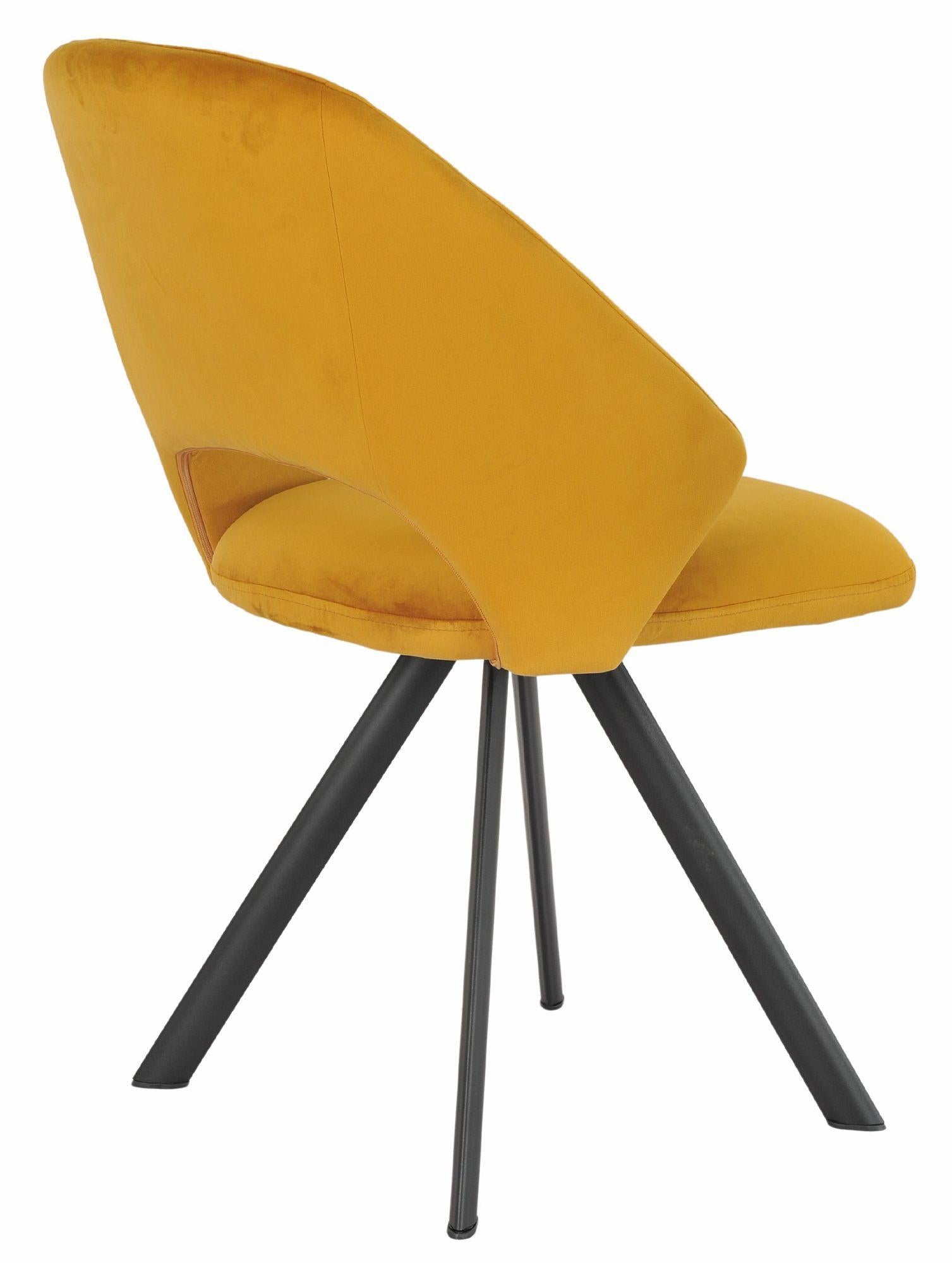 Juno Mustard Velvet Fabric Swivel Dining Chair with Black Legs - Pair of 2