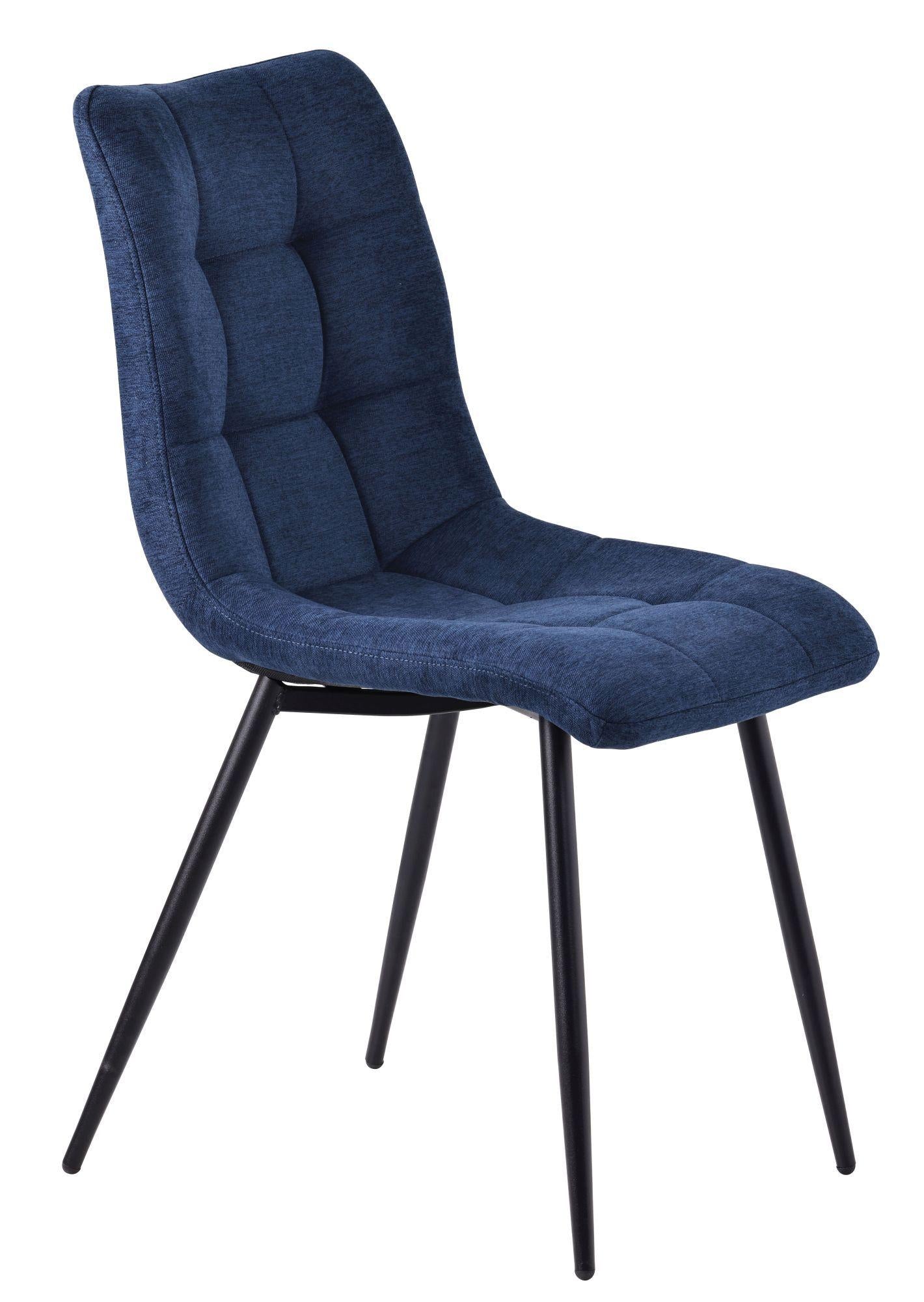 Elba Dining Chairs in Blue Fabric and Black Metal Legs - Pair of 2