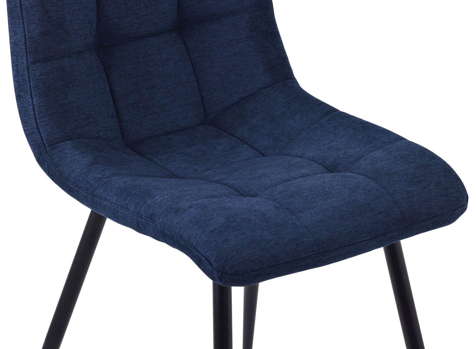 Elba Dining Chairs in Blue Fabric and Black Metal Legs - Pair of 2