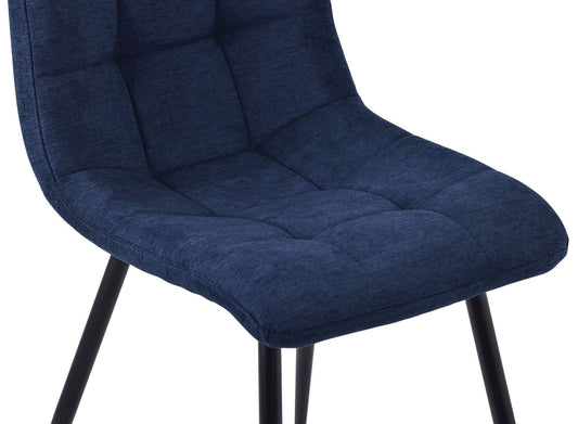 Elba Dining Chairs in Blue Fabric and Black Metal Legs - Pair of 2