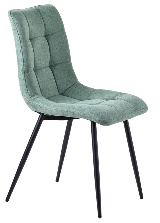 Elba Dining Chairs in Green Fabric and Black Metal Legs - Pair of 2