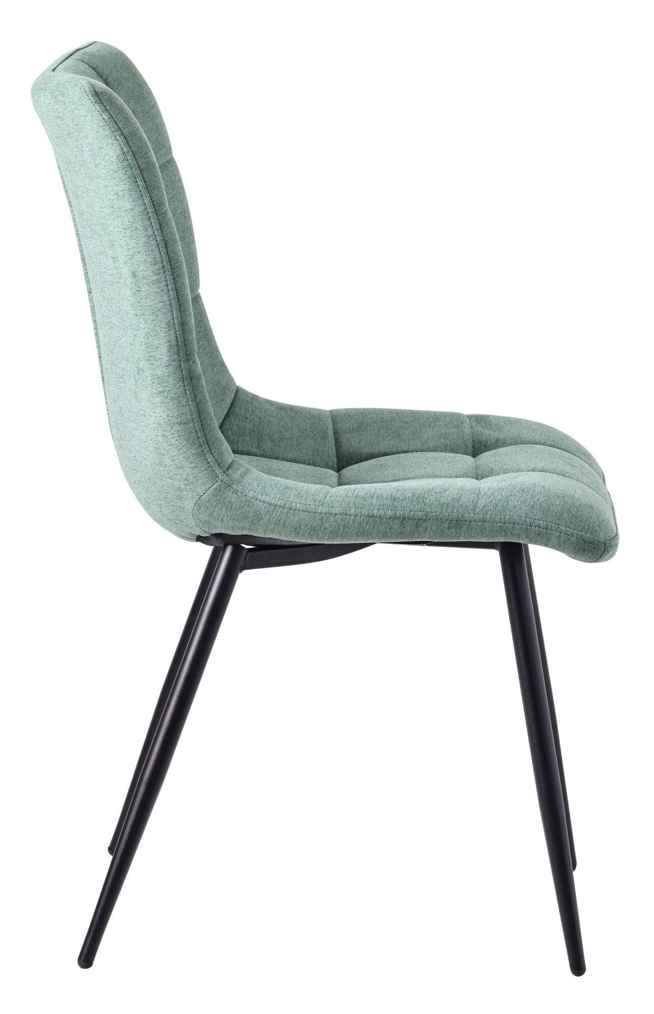 Elba Dining Chairs in Green Fabric and Black Metal Legs - Pair of 2