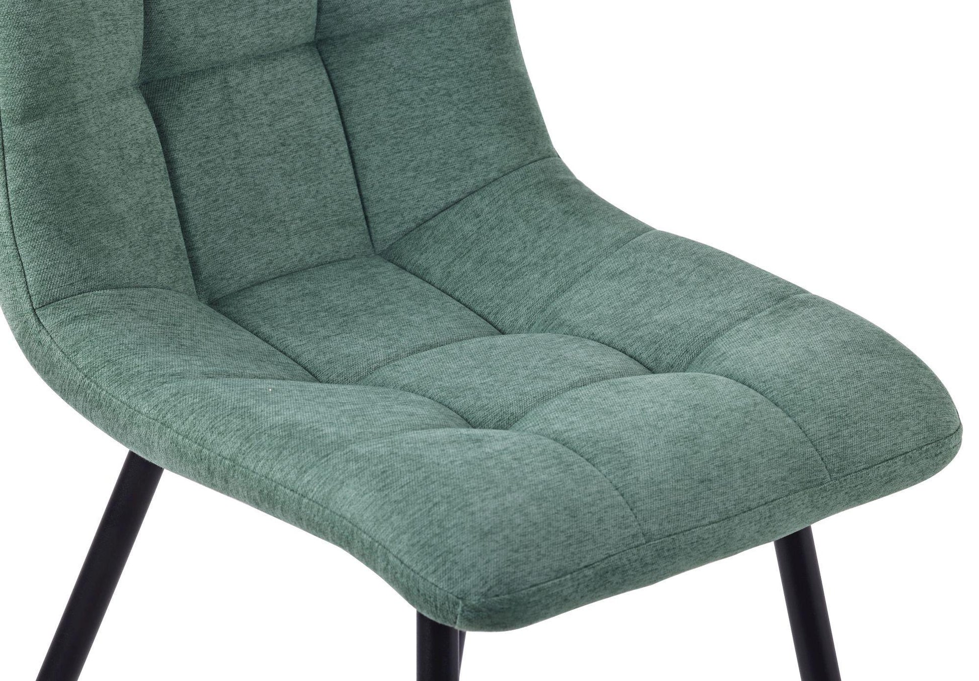 Elba Dining Chairs in Green Fabric and Black Metal Legs - Pair of 2
