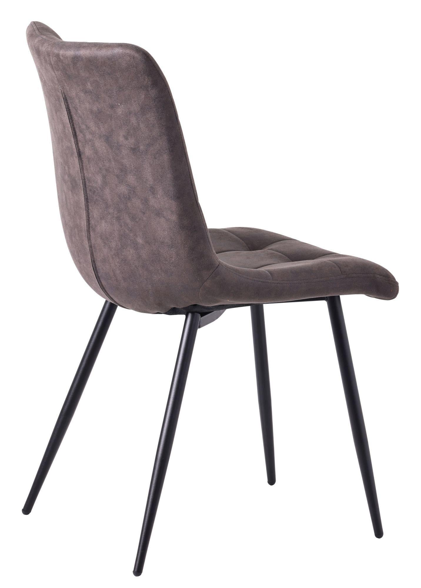 Elba Dining Chairs in Grey Leather Look Fabric and Black Metal Legs - Pair of 2