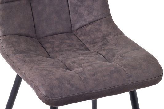 Elba Dining Chairs in Grey Leather Look Fabric and Black Metal Legs - Pair of 2