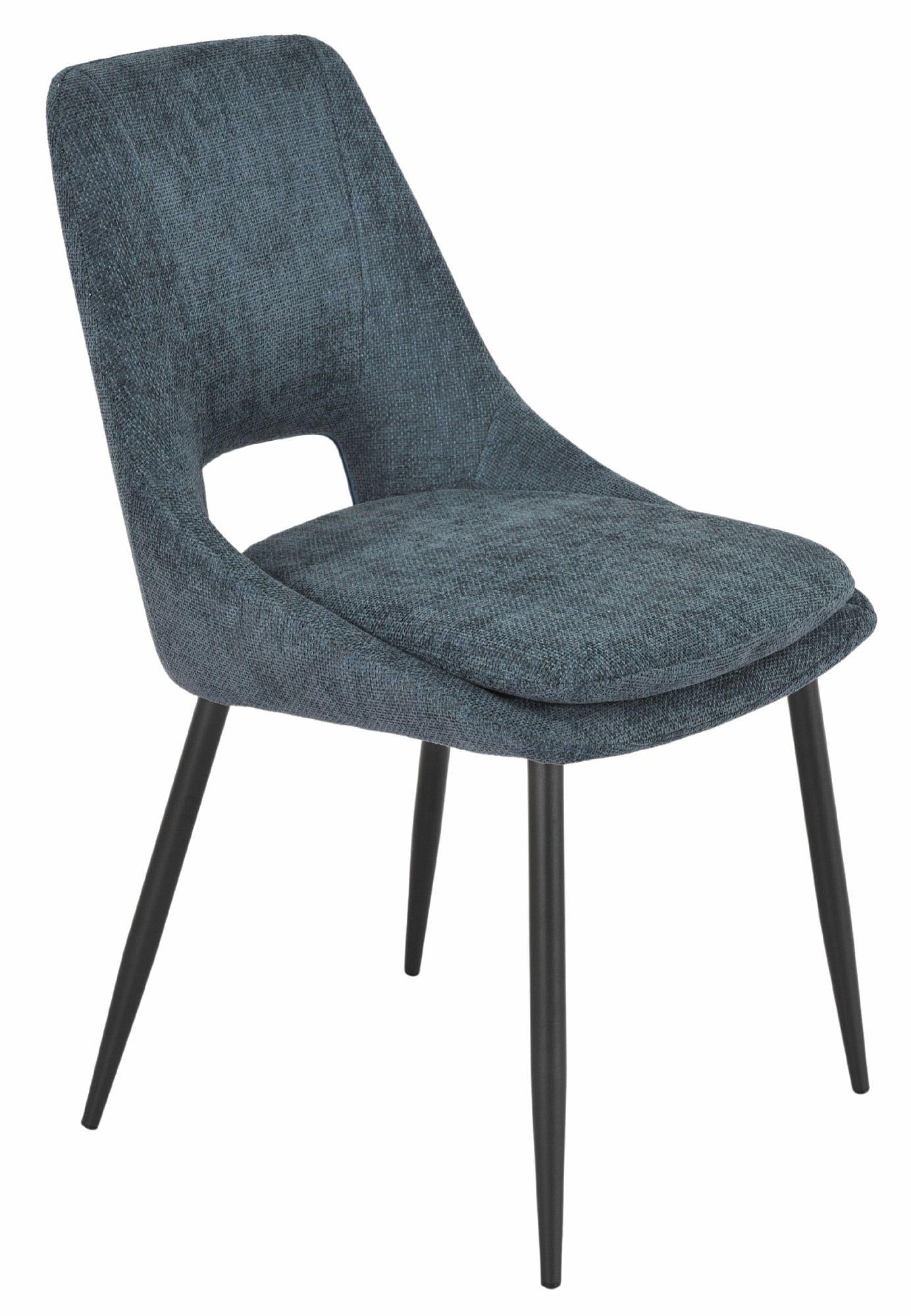 Fabien Blue Fabric Dining Chair with Black Legs - Pair of 2
