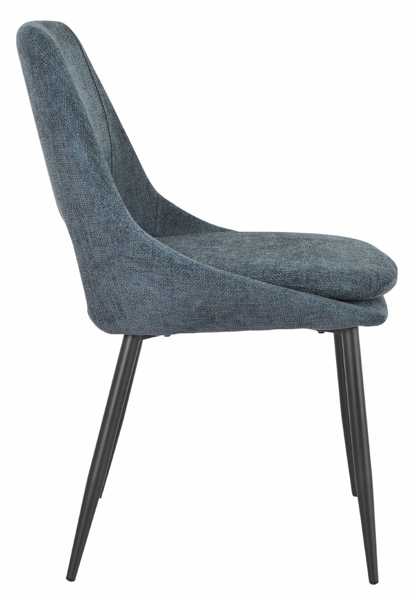 Fabien Blue Fabric Dining Chair with Black Legs - Pair of 2