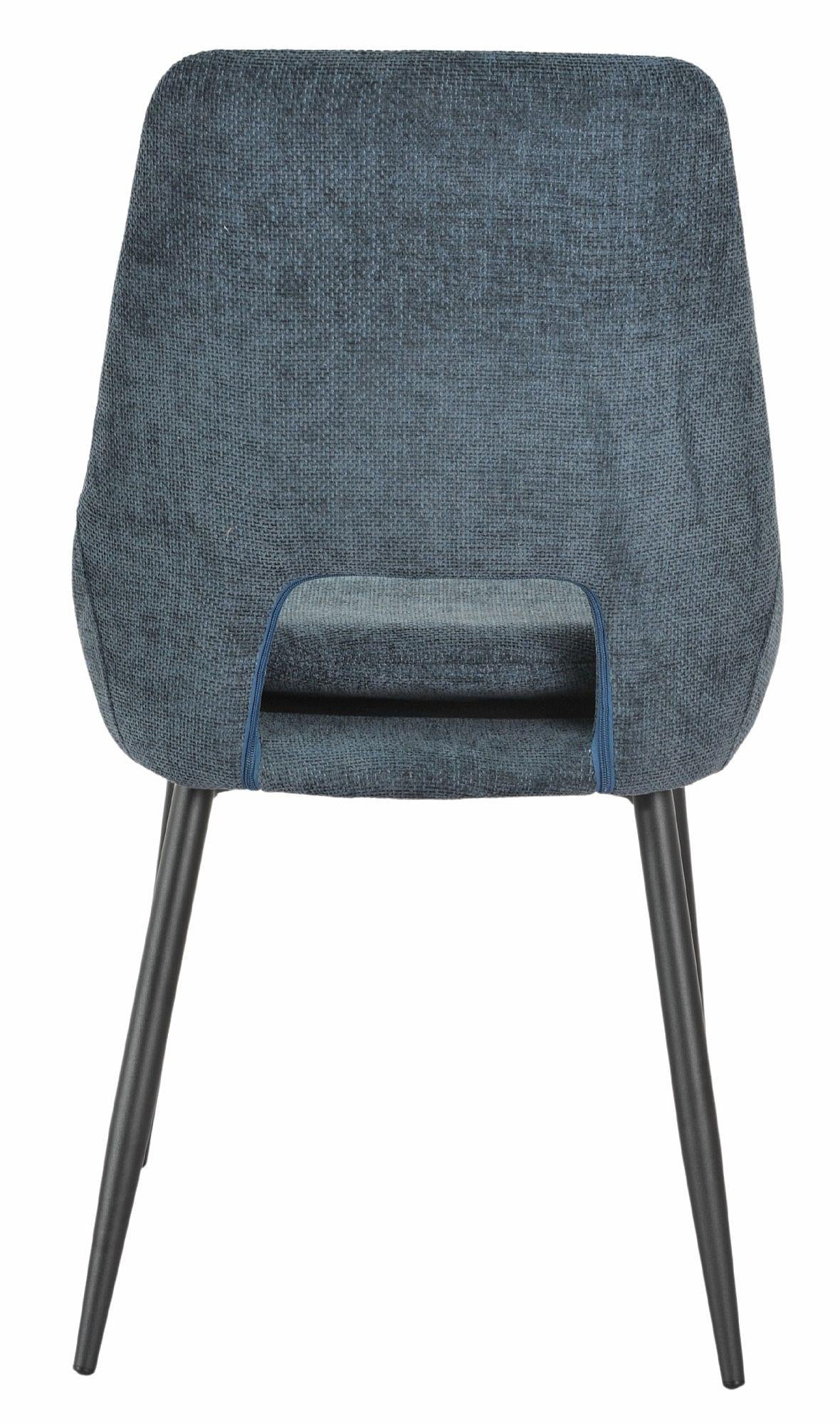 Fabien Blue Fabric Dining Chair with Black Legs - Pair of 2