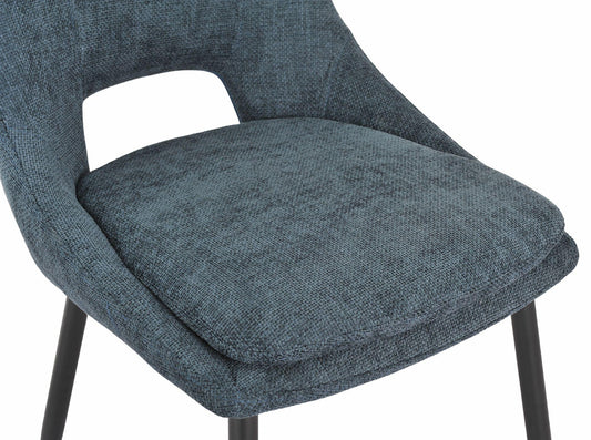 Fabien Blue Fabric Dining Chair with Black Legs - Pair of 2