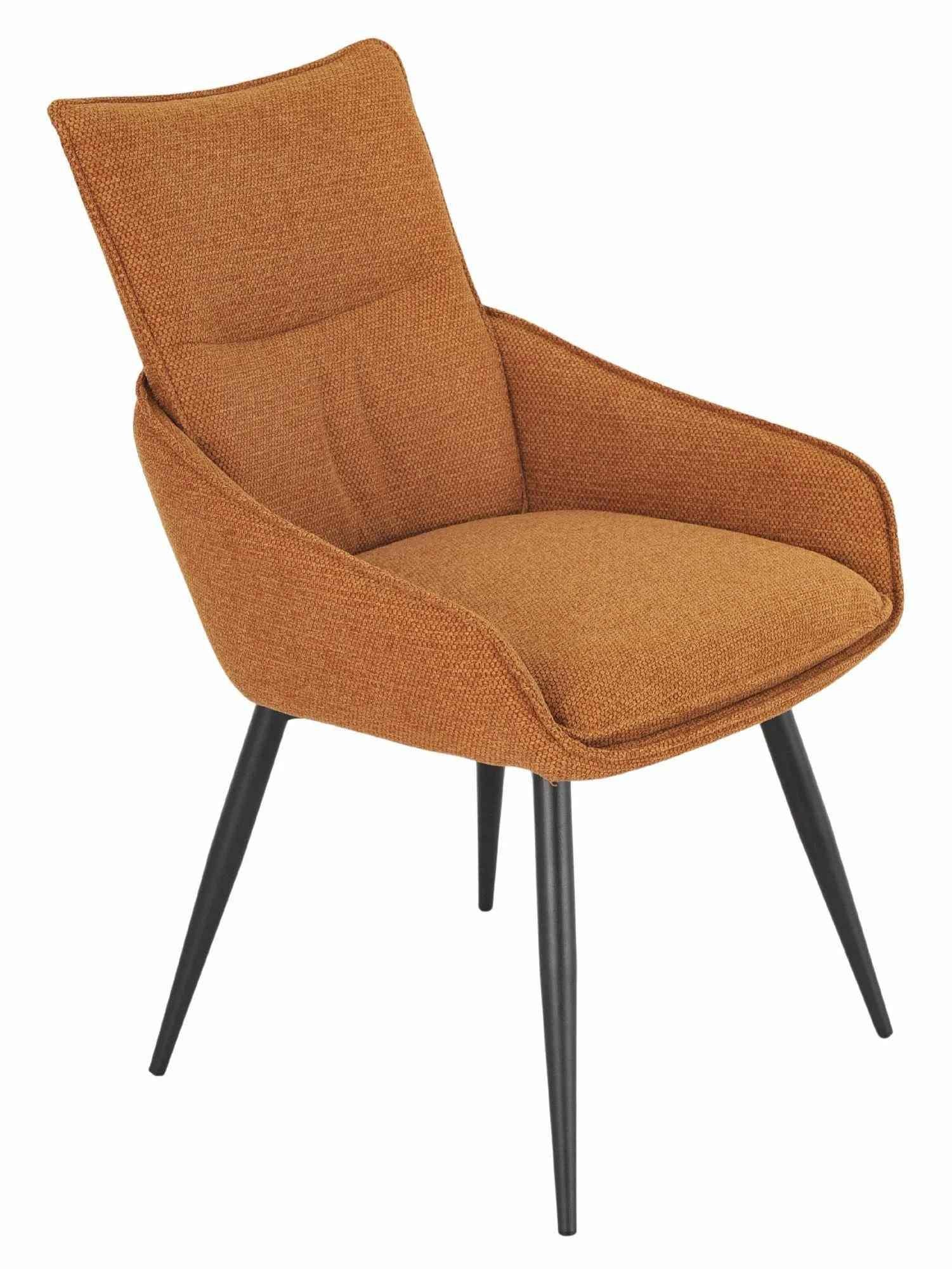 Flavio Orange Fabric Swivel Dining Chair with Black Legs - Pair of 2