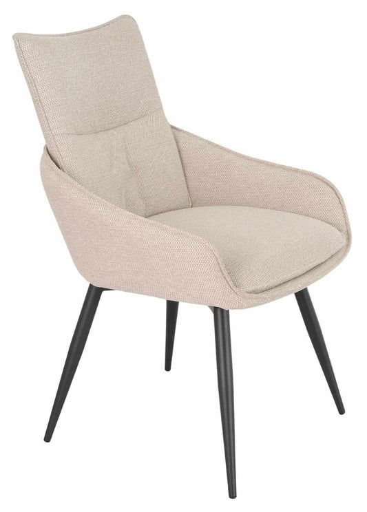 Flavio Beige Fabric Swivel Dining Chair with Black Legs - Pair of 2