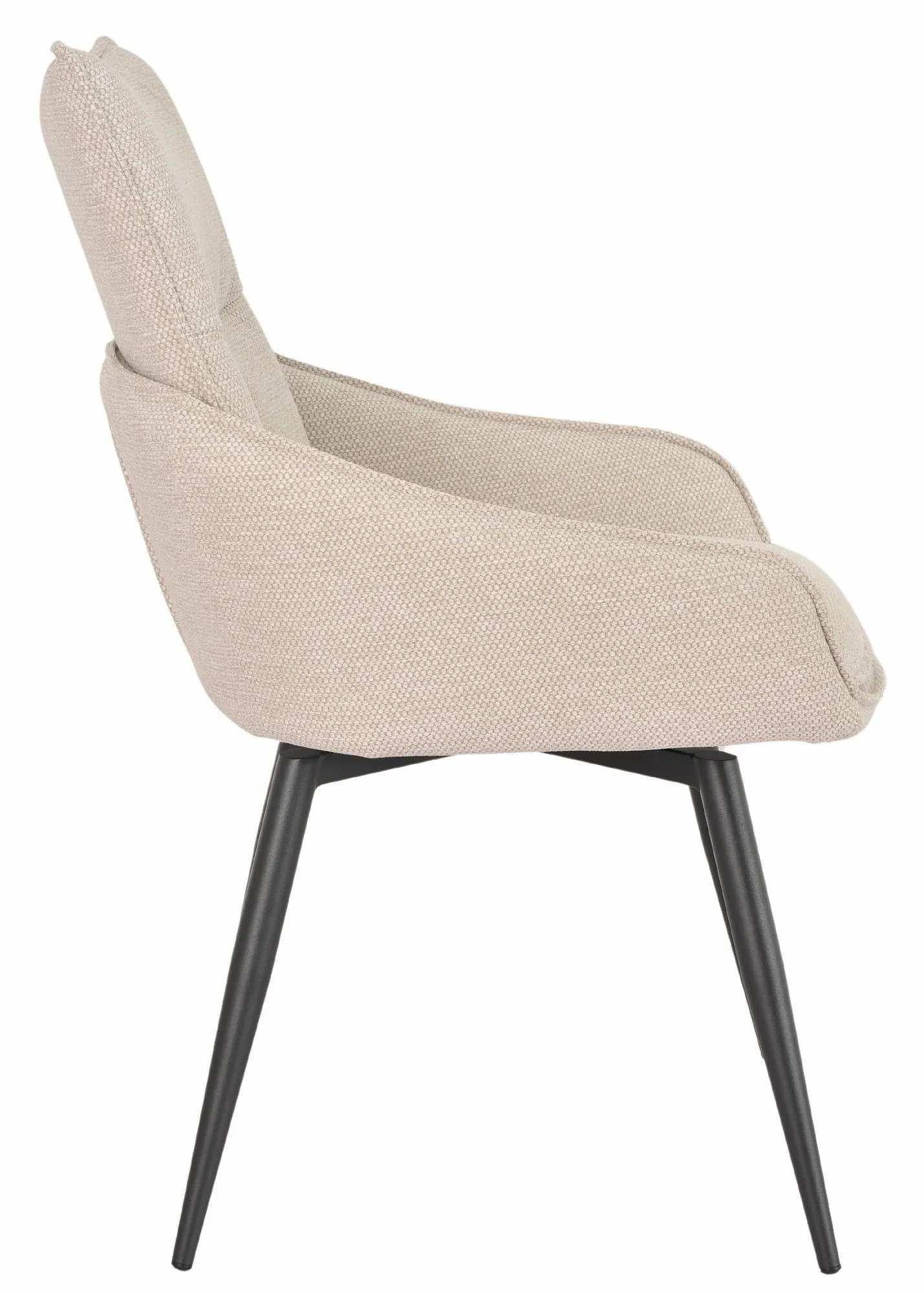 Flavio Beige Fabric Swivel Dining Chair with Black Legs - Pair of 2