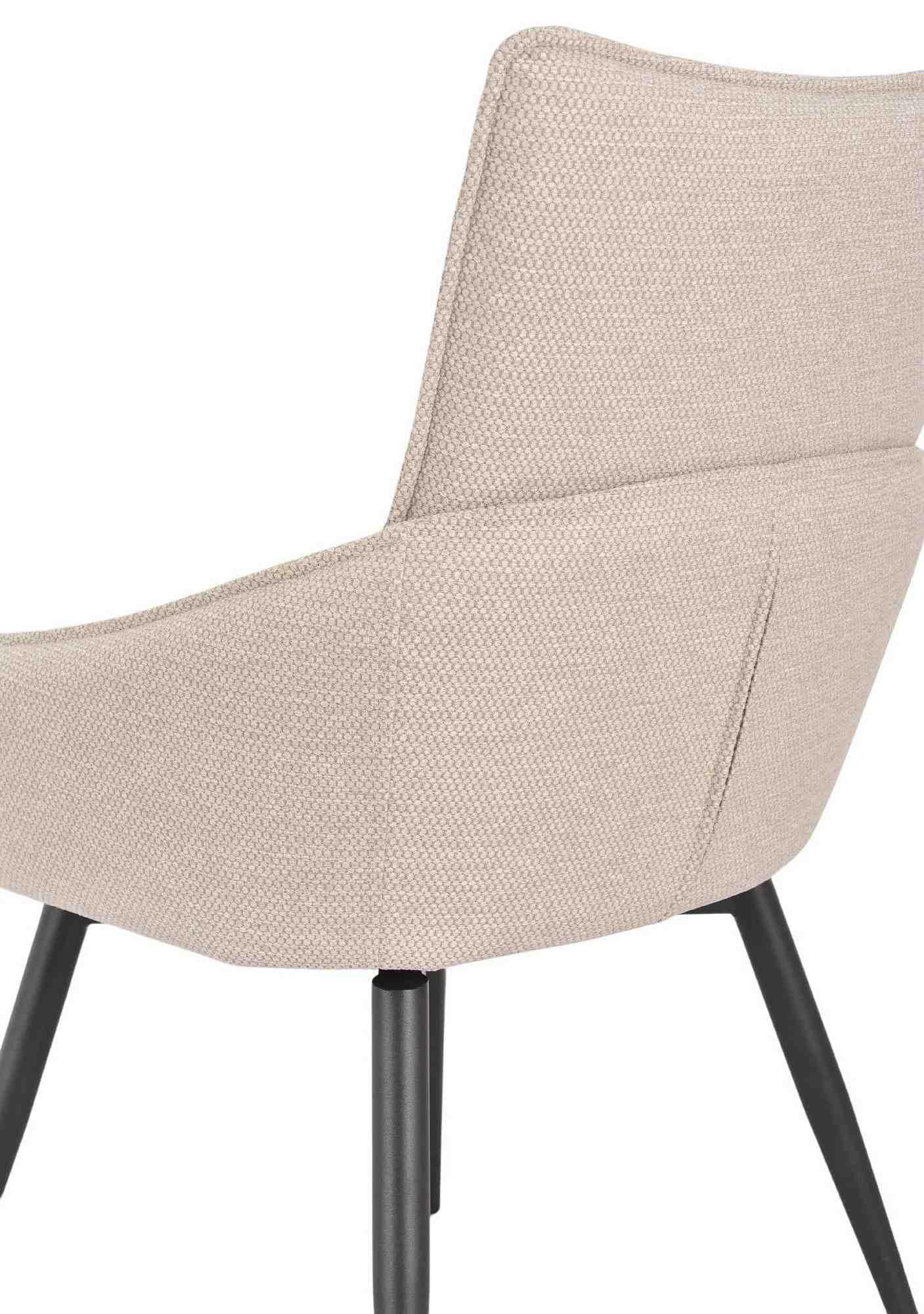 Flavio Beige Fabric Swivel Dining Chair with Black Legs - Pair of 2