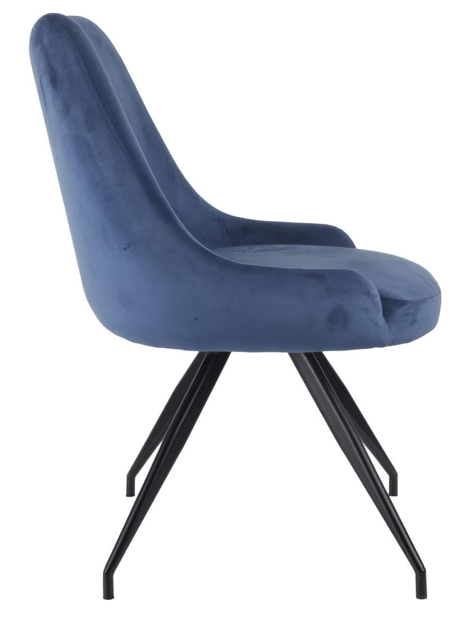 Harbo Blue Velvet Fabric Swivel Dining Chair with Black Legs - Pair of 2