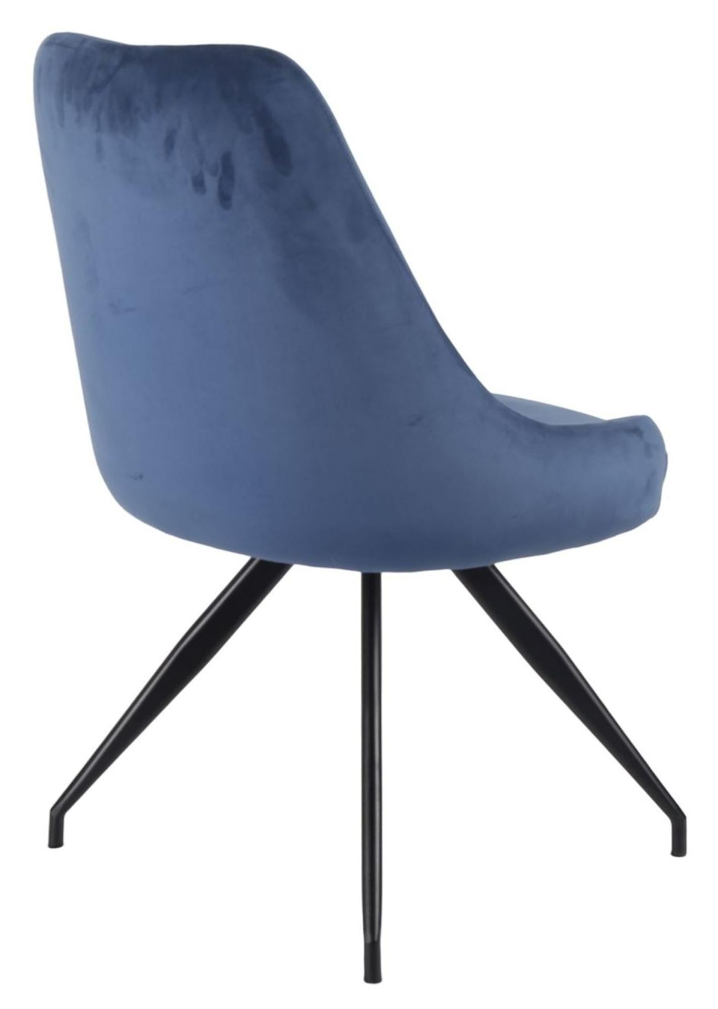 Harbo Blue Velvet Fabric Swivel Dining Chair with Black Legs - Pair of 2