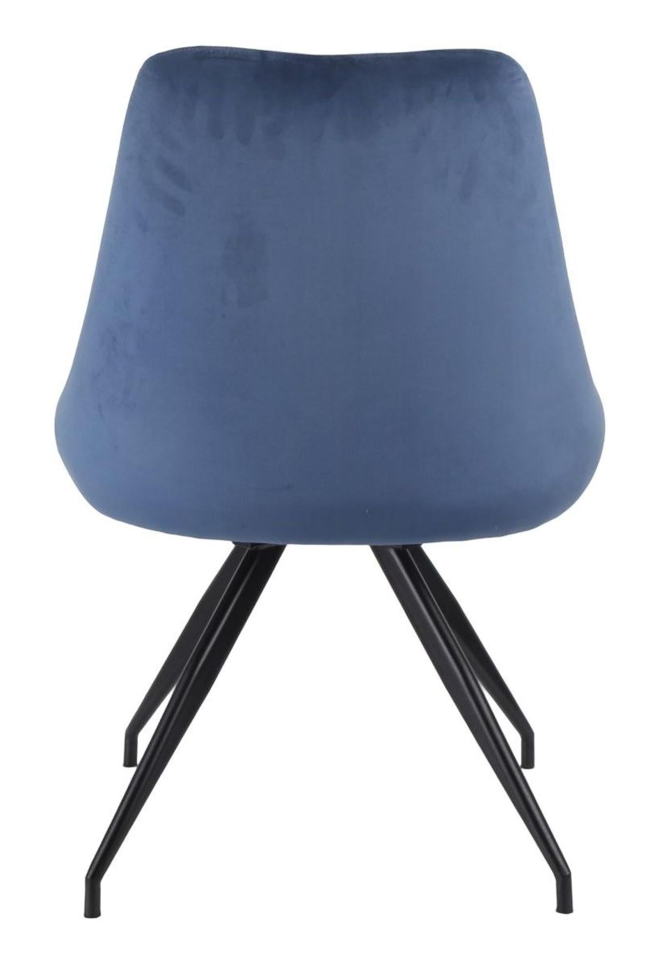 Harbo Blue Velvet Fabric Swivel Dining Chair with Black Legs - Pair of 2